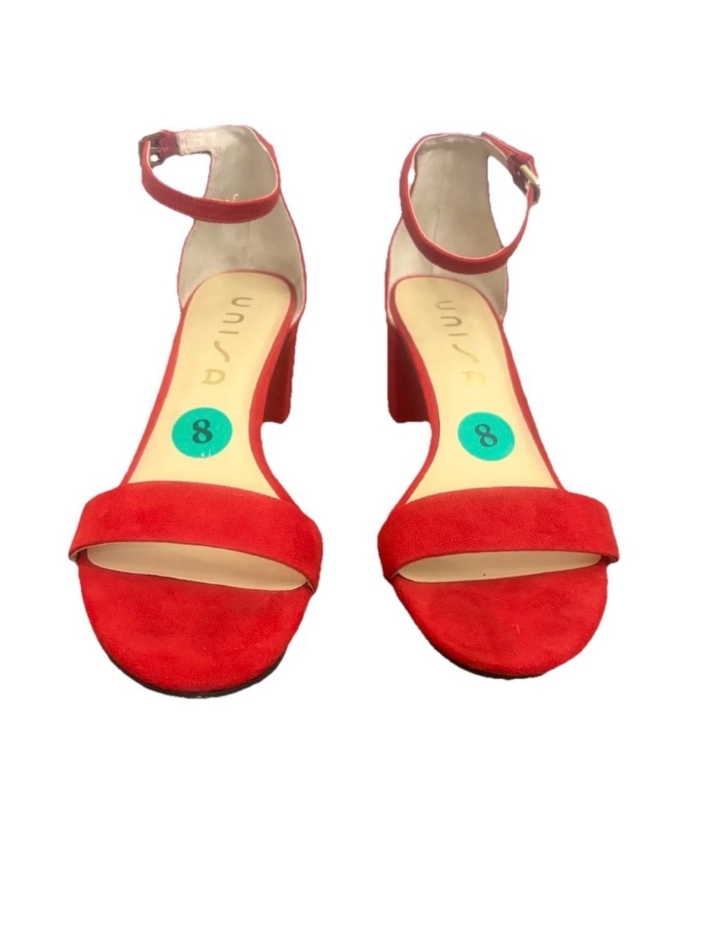 Unisa Women’s Ankle Strap Block Heel Sandals Size 8 Red Open Toe